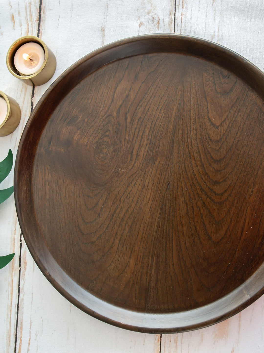 Table and DiningRound Teakwood Tray BrownDeco Talk