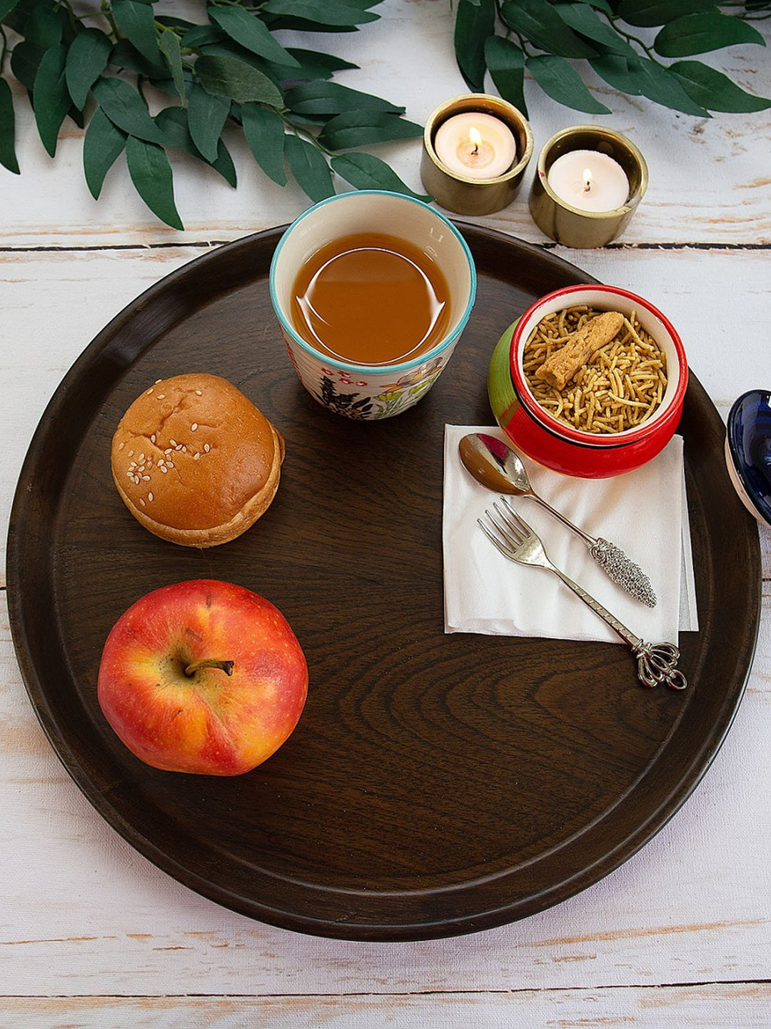 Table & DiningRound Teakwood Tray BrownDeco TalkFlourish Planet