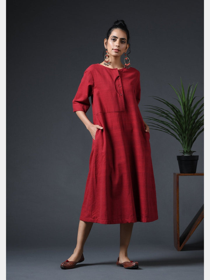 DressesScoop Placket Dress - RedVasstram