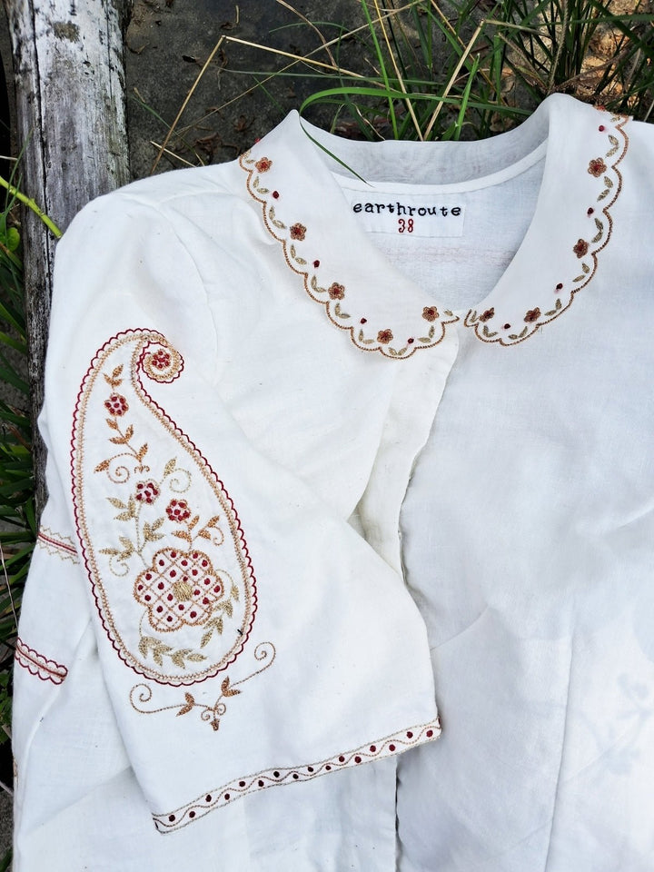 BlousesShefali Hand Embroidered Blouse in Handwoven Cotton MuslinEarth Route