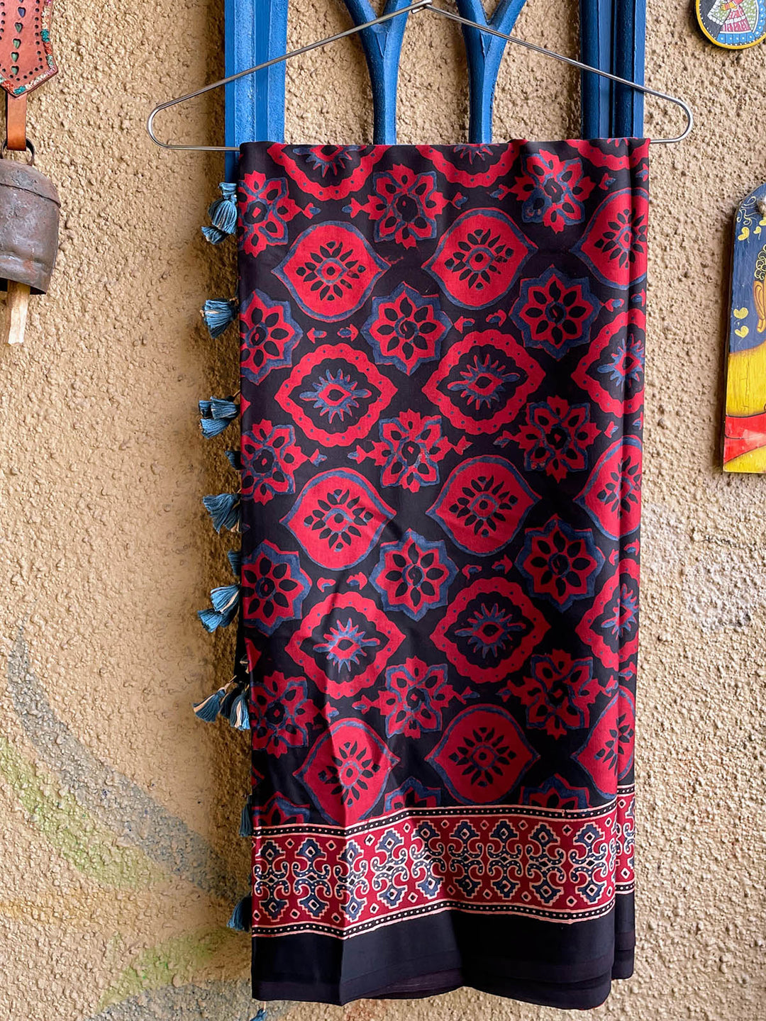 Scarves and WrapsSilk Dupatta With Ajrakh Block Print RustFor Sarees