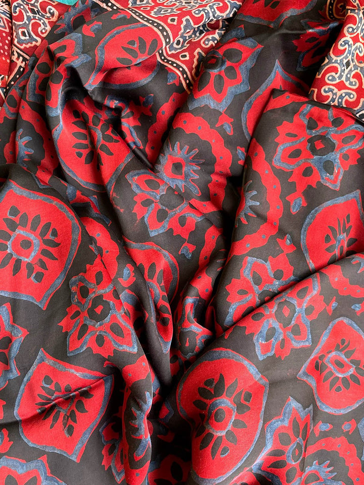 Scarves and WrapsSilk Dupatta With Ajrakh Block Print RustFor Sarees