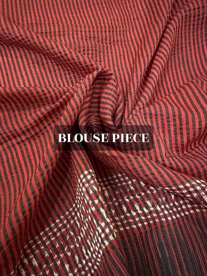 SareesSindoori Sohbat Red Hand Block Printed Katan silk & Linen SareePolki by Bhagwati SareesFlourish Planet