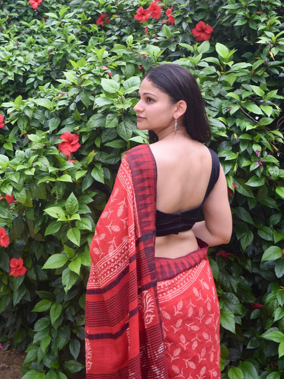 SareesSindoori Sohbat Red Hand Block Printed Katan silk & Linen SareePolki by Bhagwati SareesFlourish Planet