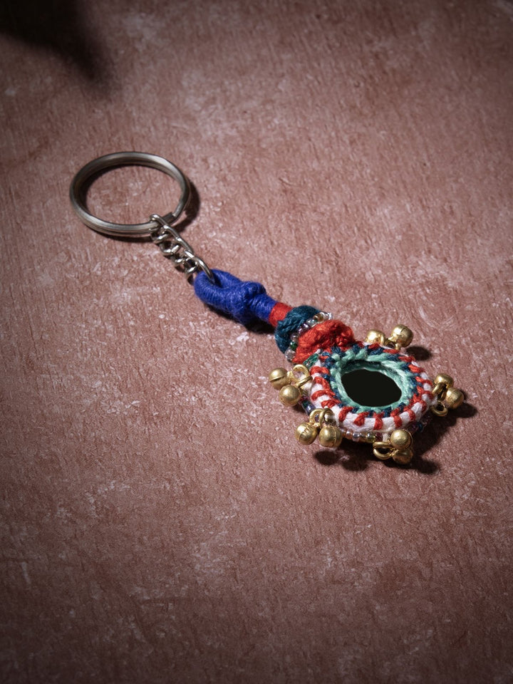 Personal AccessoriesSmall Multicolor Patwa Thread Mirror Keychain with BeadsKaladoraFlourish Planet