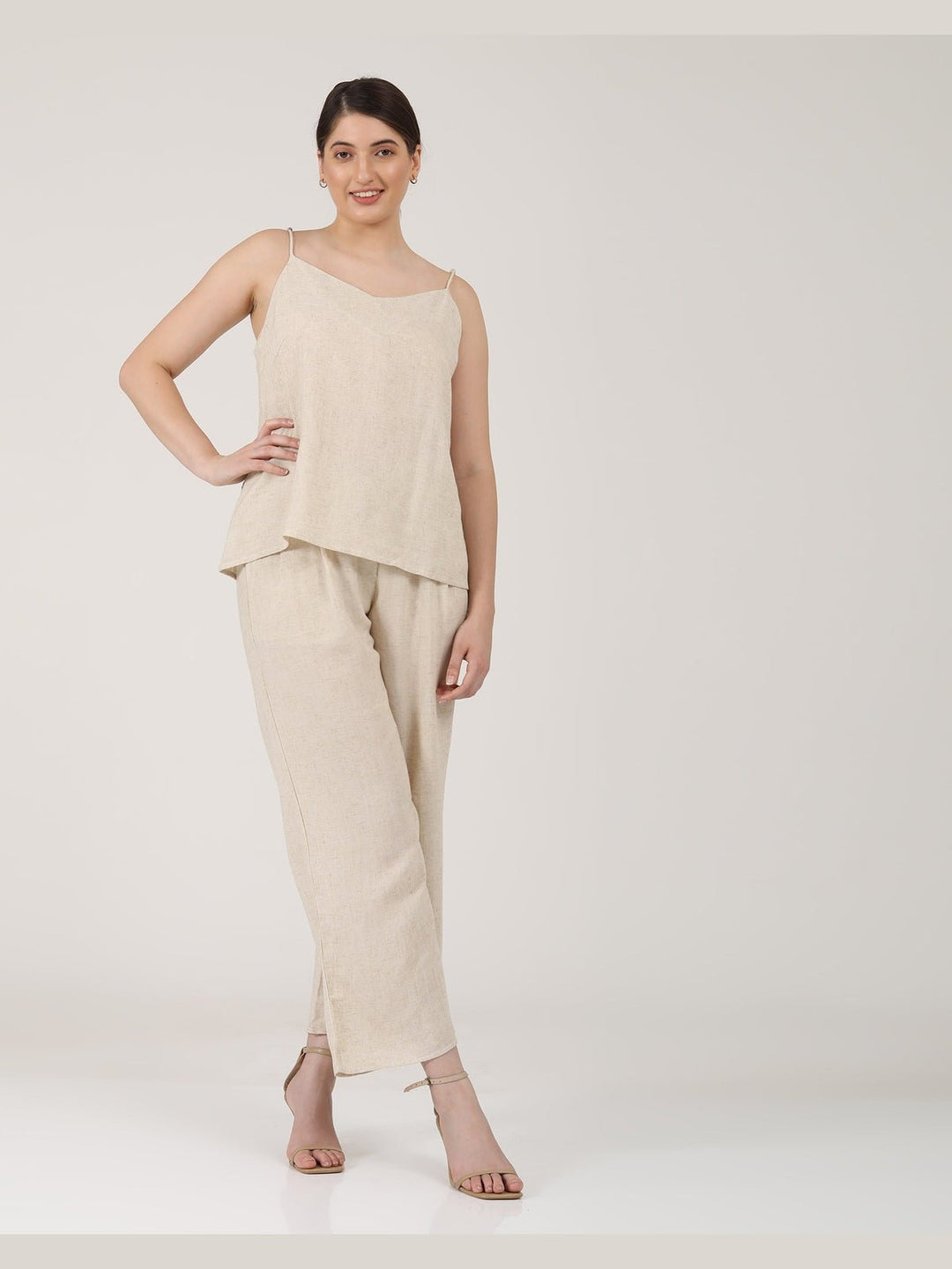 Co - ord SetSolid Linen Slip Top with Wide Leg Pants Co - ord SetSaltpetre