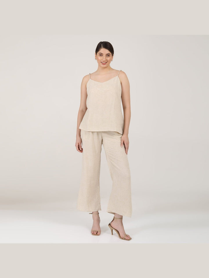 Co - ord SetSolid Linen Slip Top with Wide Leg Pants Co - ord SetSaltpetre