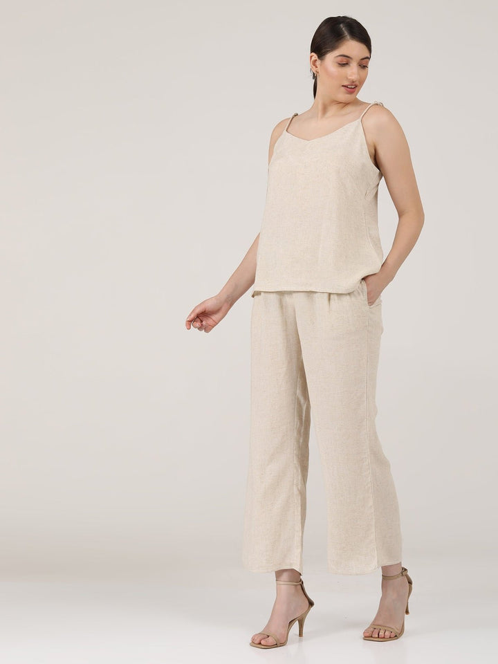 Co - ord SetSolid Linen Slip Top with Wide Leg Pants Co - ord SetSaltpetre