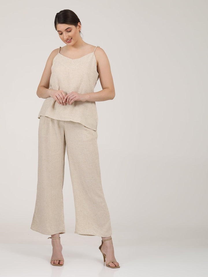 Co - ord SetSolid Linen Slip Top with Wide Leg Pants Co - ord SetSaltpetre