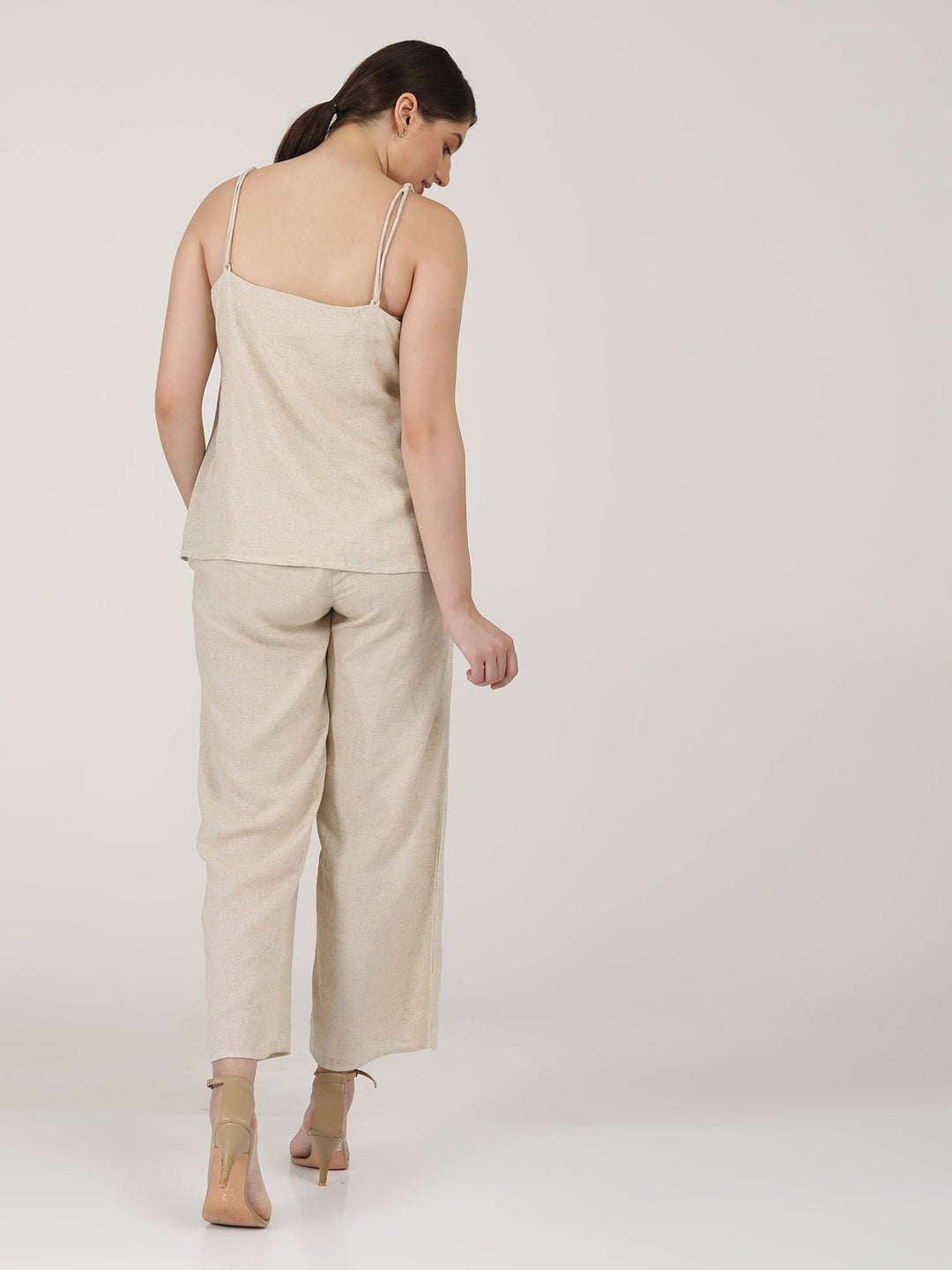 Co - ord SetSolid Linen Slip Top with Wide Leg Pants Co - ord SetSaltpetre