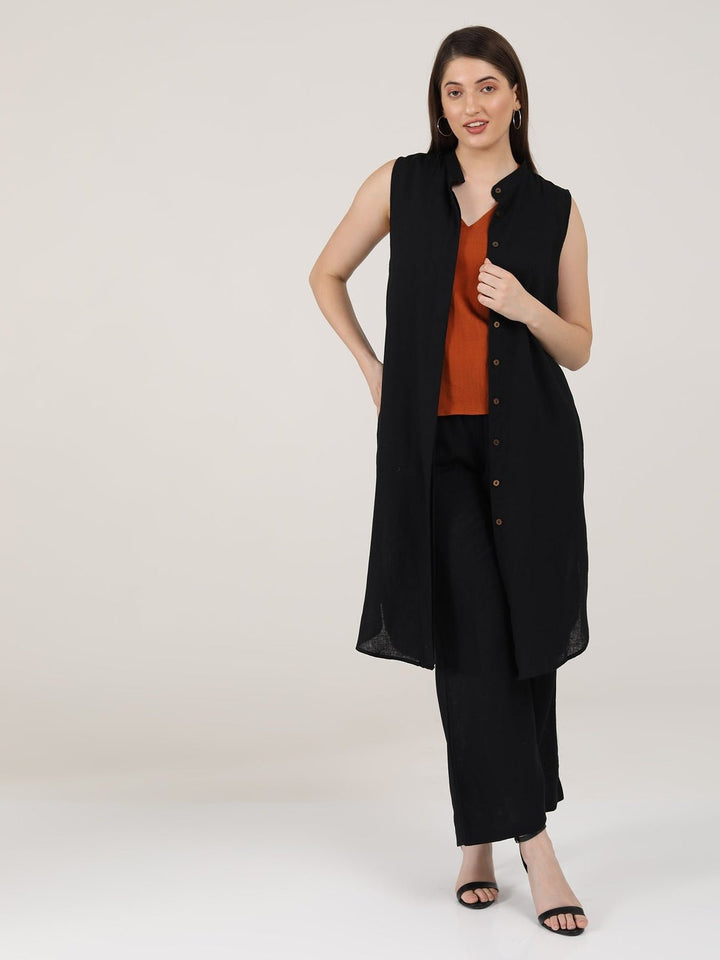 Co - ord SetSolid Long Shirt and Wide Leg Pants and V - neck Top 3 - Piece Co - ord SetSaltpetre