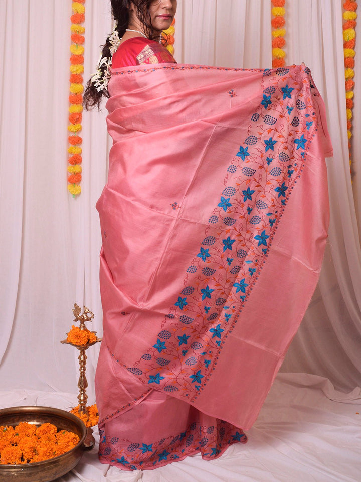 SareesSozni Work Kashmiri Saree PinkFor Sarees