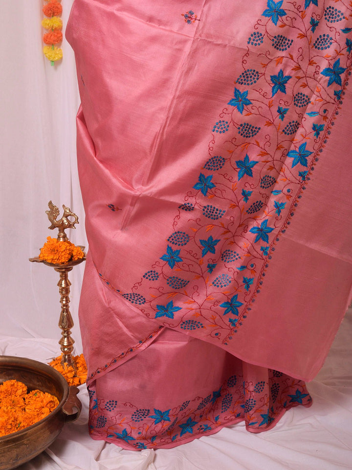 SareesSozni Work Kashmiri Saree PinkFor Sarees