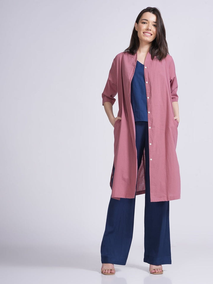 Co - ord SetTencel & Organic Cotton Solid Slip Top with Long Shirt and Wide Leg Pant 3 - Piece Co - ord SetSaltpetre