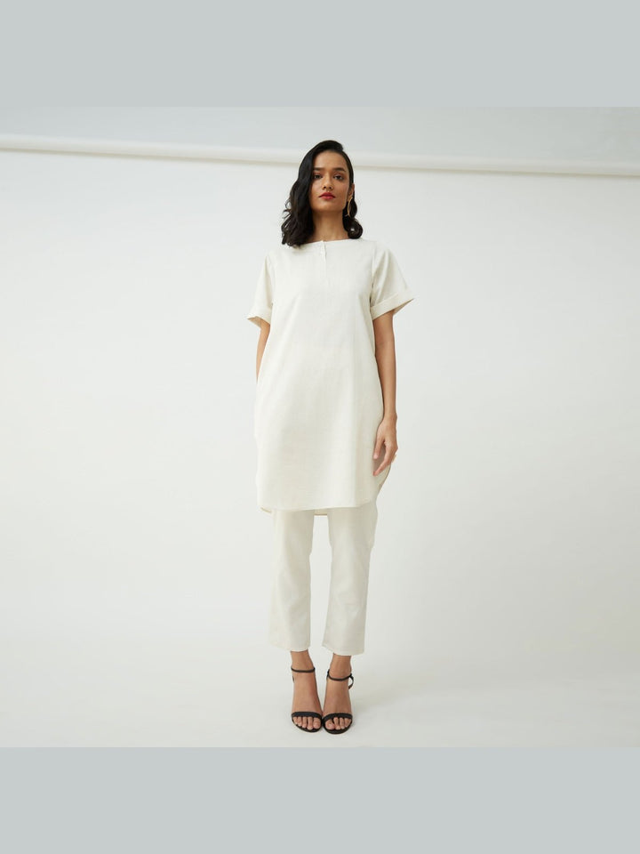 Co - ord SetTencel Solid Tunic with Tapered Leg Trousers Co - ord SetSaltpetre