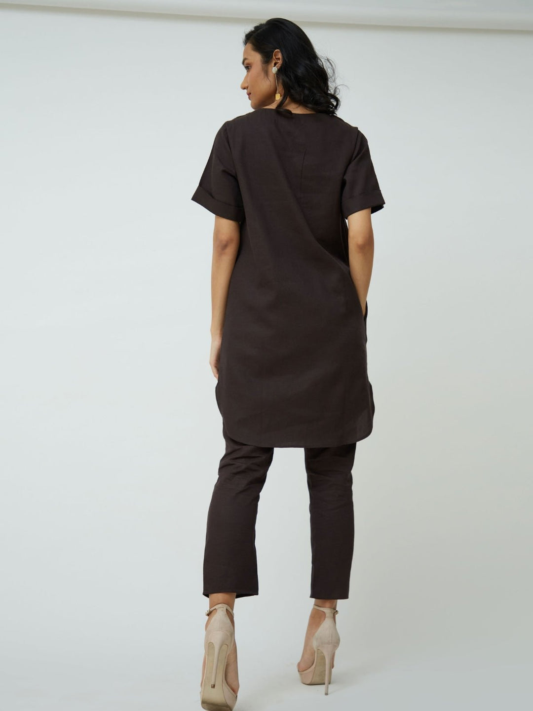 Co - ord SetTencel Solid Tunic with Tapered Leg Trousers Co - ord SetSaltpetre