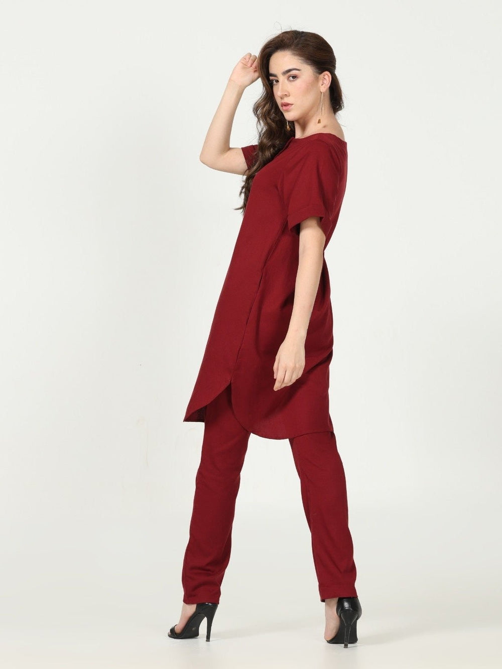 Co - ord SetTencel Solid Tunic with Tapered Leg Trousers Co - ord SetSaltpetre