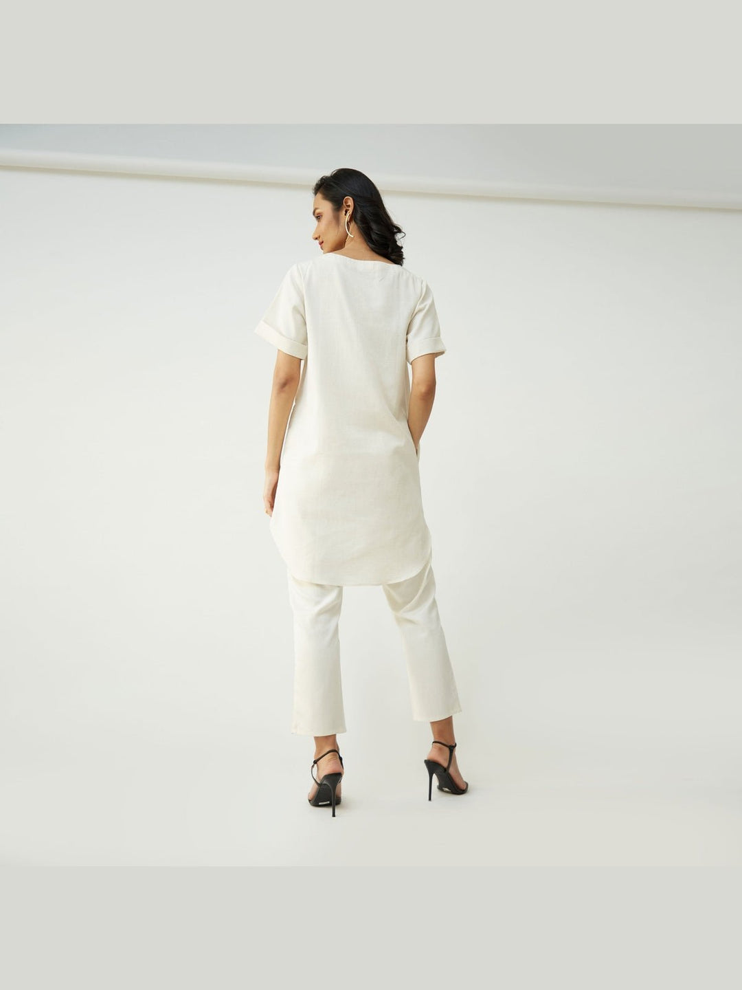 Co - ord SetTencel Solid Tunic with Tapered Leg Trousers Co - ord SetSaltpetre