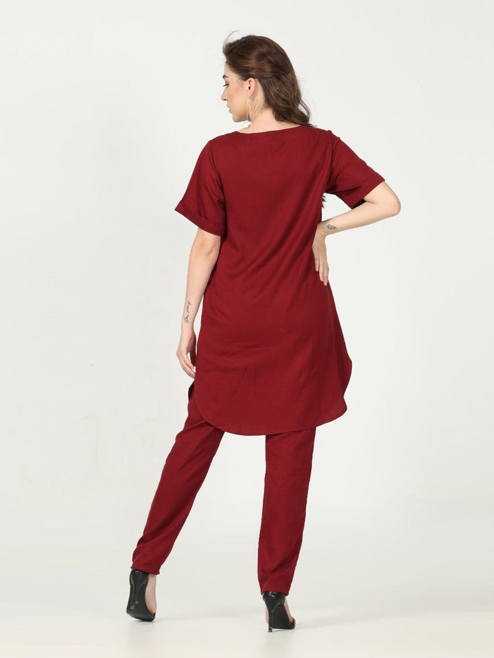 Co - ord SetTencel Solid Tunic with Tapered Leg Trousers Co - ord SetSaltpetre