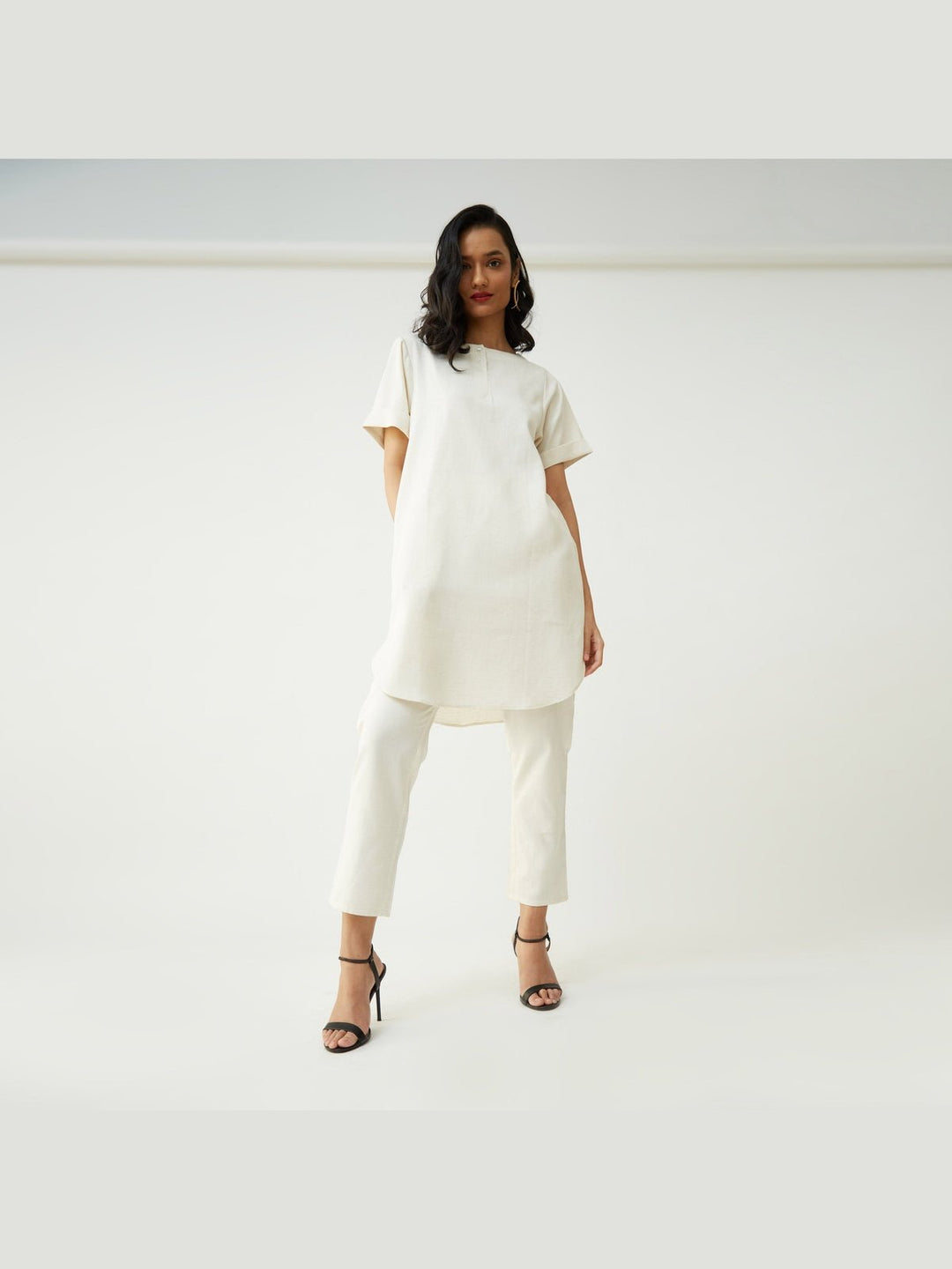 Co - ord SetTencel Solid Tunic with Tapered Leg Trousers Co - ord SetSaltpetre