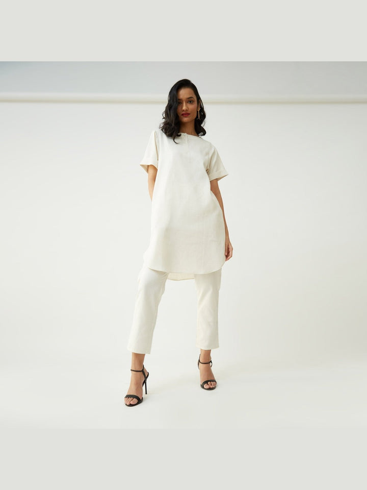 Co - ord SetTencel Solid Tunic with Tapered Leg Trousers Co - ord SetSaltpetre