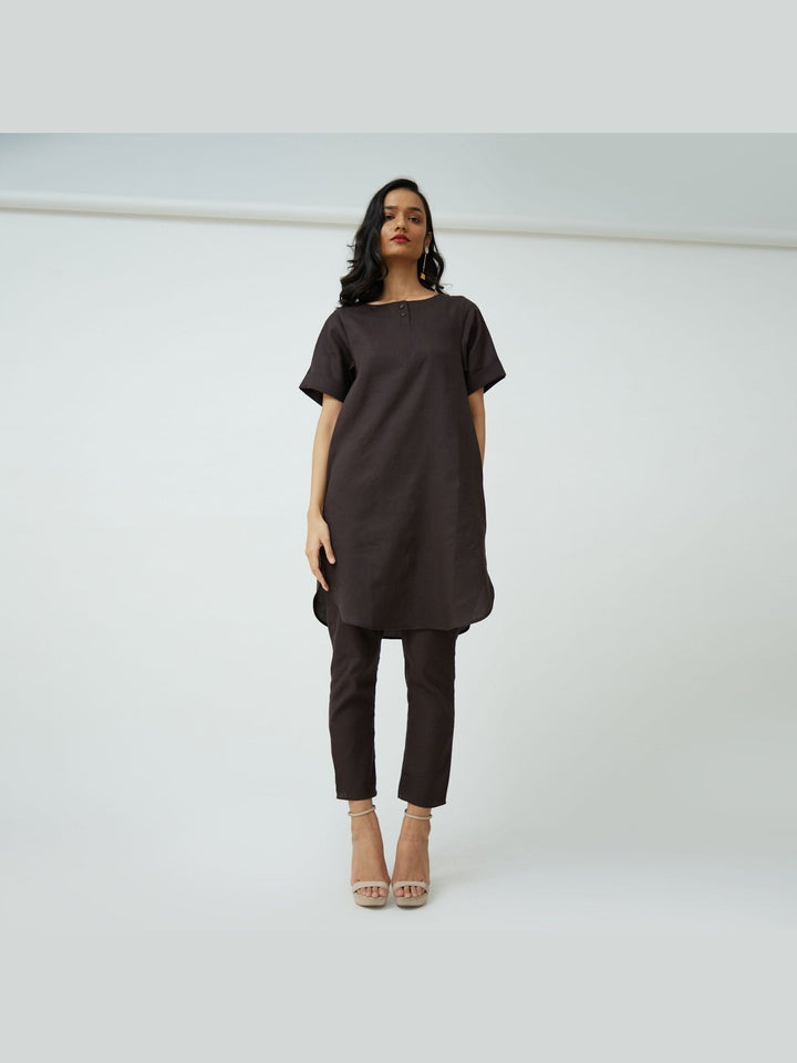 Co - ord SetTencel Solid Tunic with Tapered Leg Trousers Co - ord SetSaltpetre