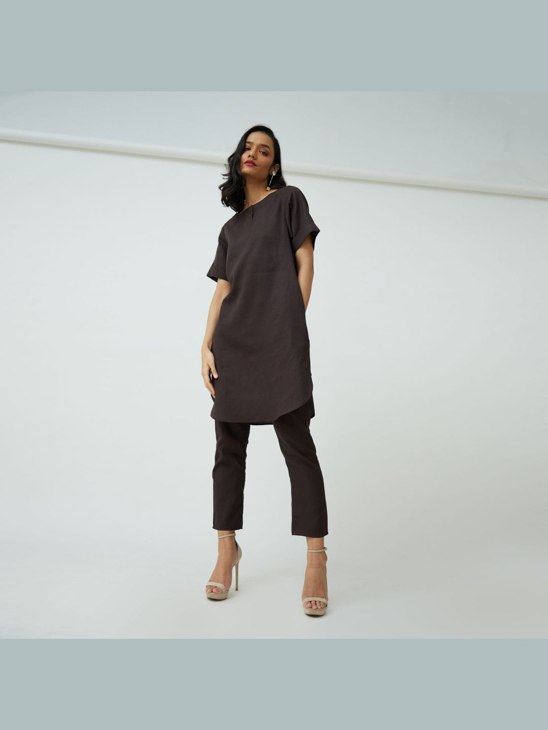 Co - ord SetTencel Solid Tunic with Tapered Leg Trousers Co - ord SetSaltpetre