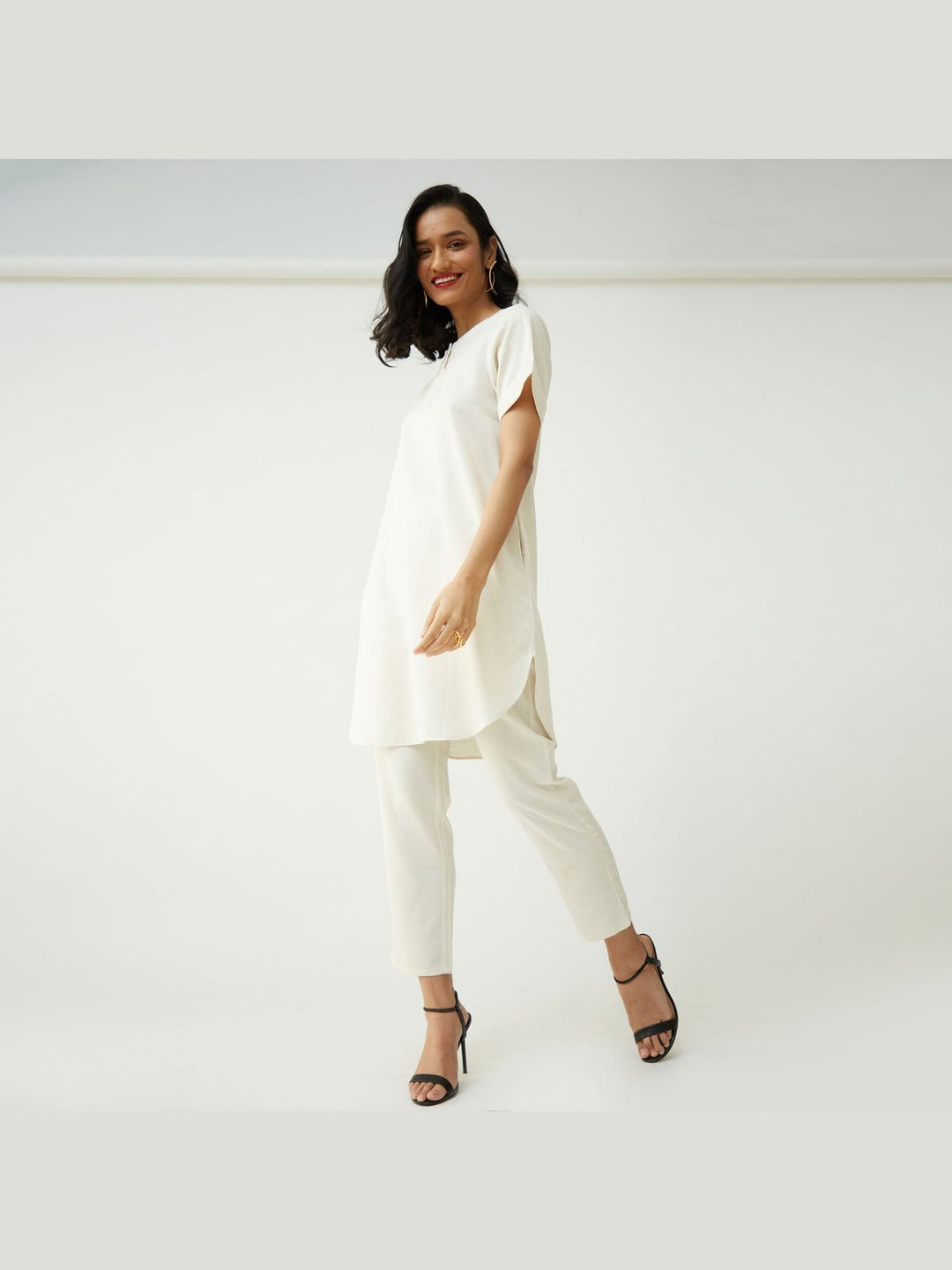 Co - ord SetTencel Solid Tunic with Tapered Leg Trousers Co - ord SetSaltpetre