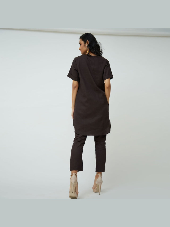 Co - ord SetTencel Solid Tunic with Tapered Leg Trousers Co - ord SetSaltpetre