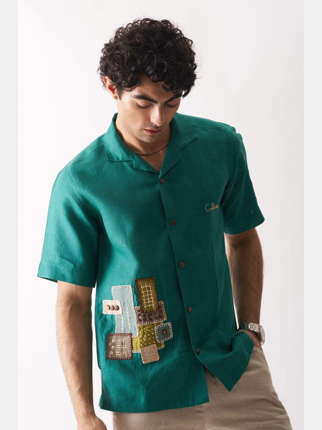 Shirts & T-shirtsThat Green Applique Shirt - Hand Embroidered Linen ShirtCultura StudioFlourish Planet