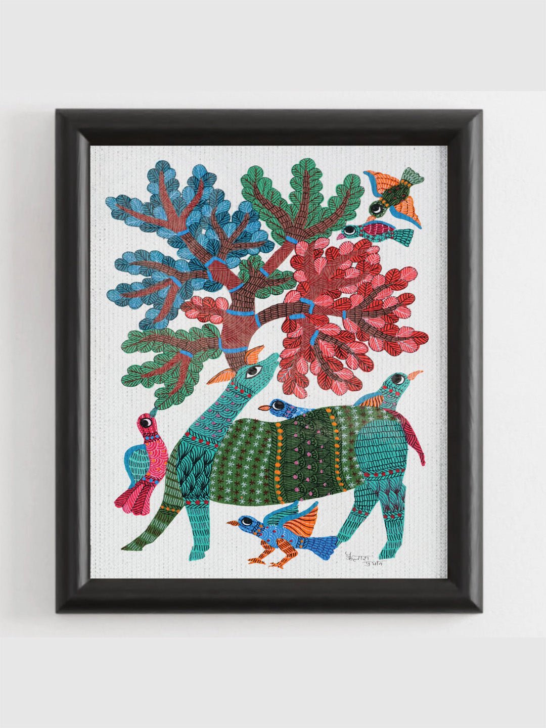 DecorThe Deer And Birds Gond Art Painting - UnframedKailash Pradhan