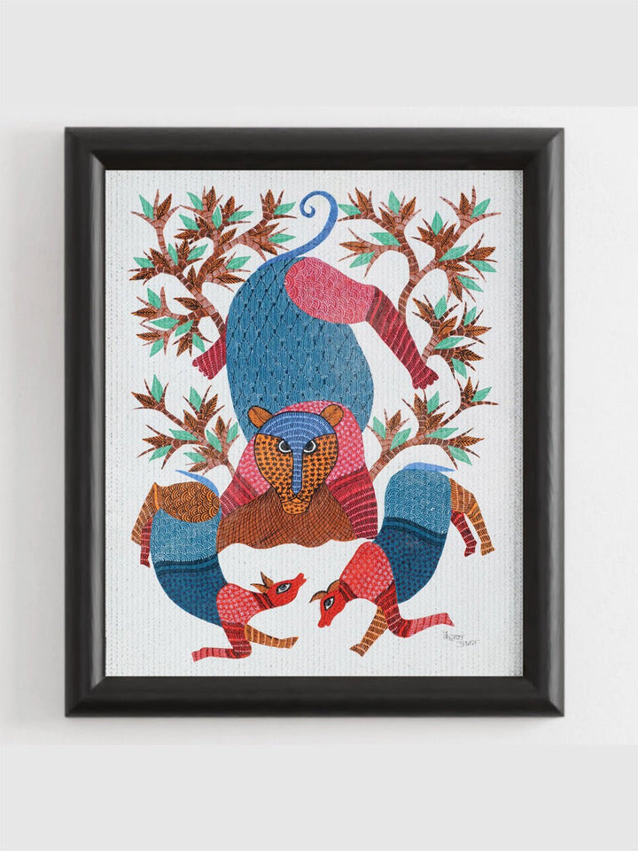 DecorThe Hunt Gond Art Painting - UnframedKailash Pradhan