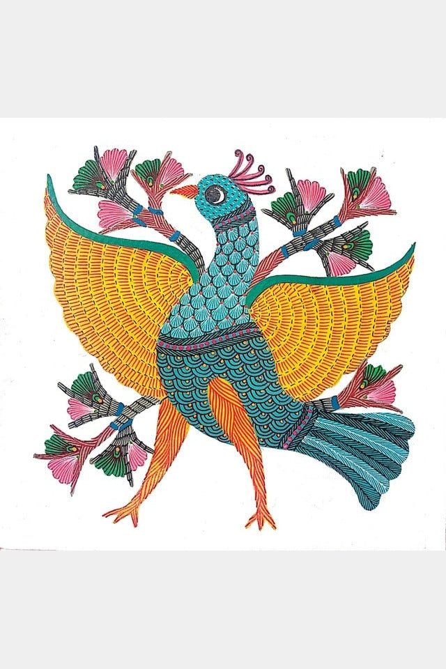 Home DecorThe Patterned Wing:Peacock - Gond PaintingKailash PradhanFlourish Planet