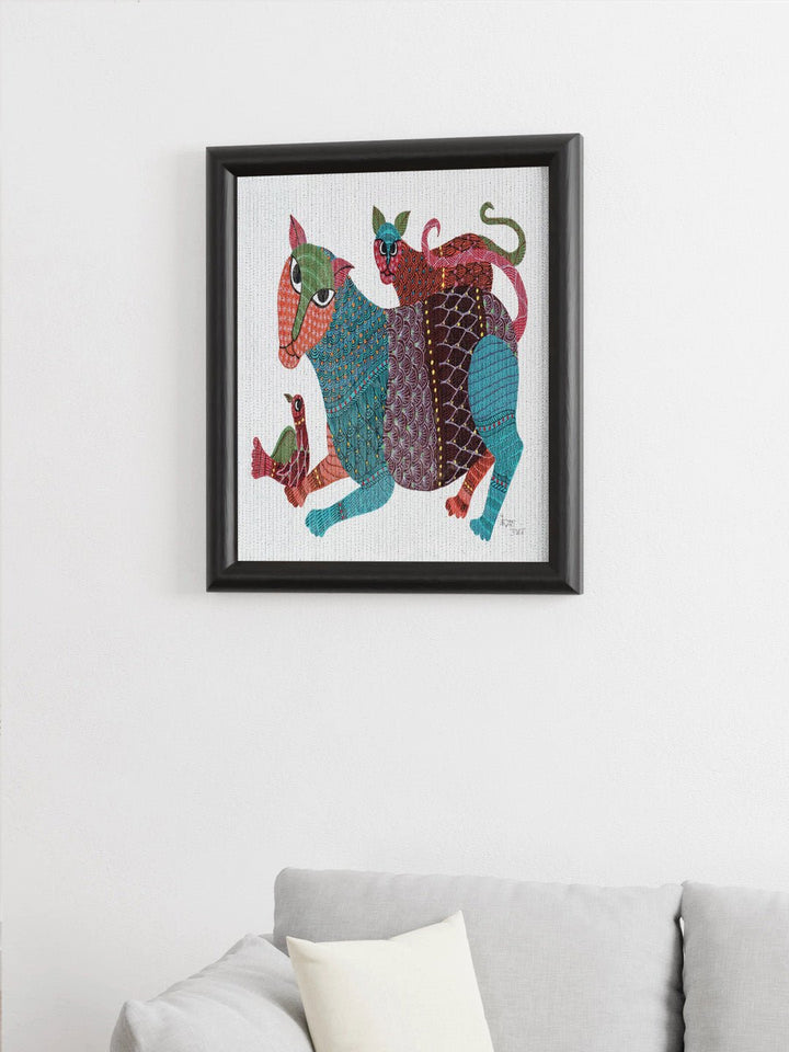 DecorTiger And The Cub Gond Art Painting - UnframedKailash Pradhan