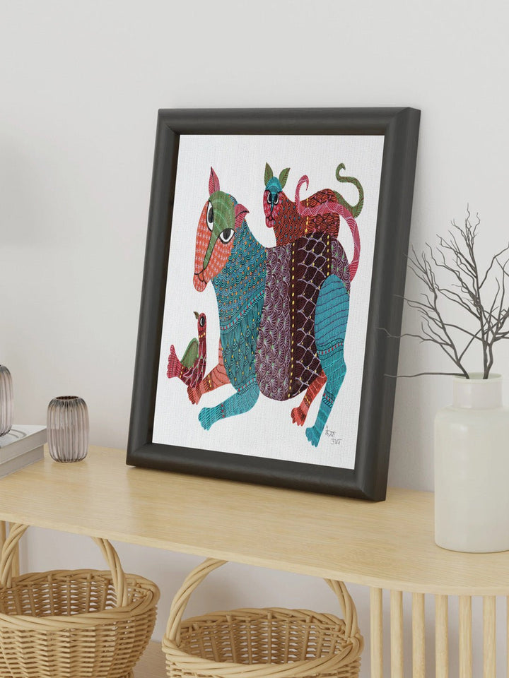 DecorTiger And The Cub Gond Art Painting - UnframedKailash Pradhan