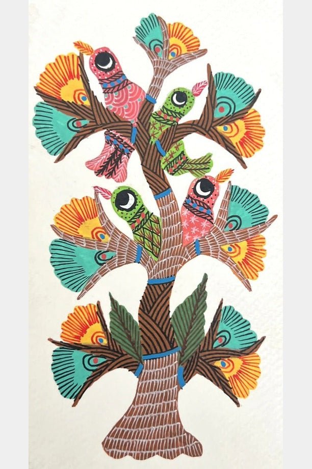 Home DecorTree Adorned with Birds - Gond PaintingKailash PradhanFlourish Planet