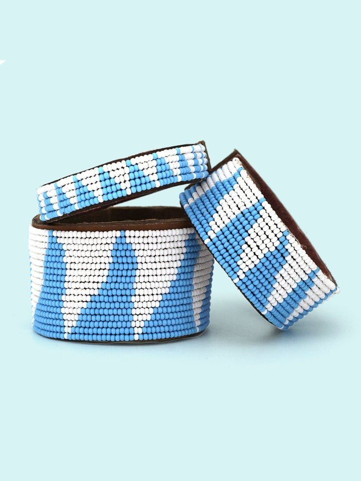 JewelryTri Light Blue Beaded Leather CuffSwahili Coast