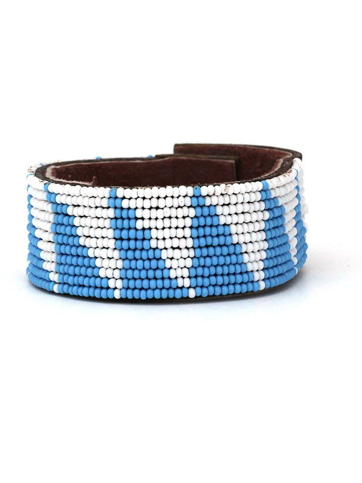 JewelryTri Light Blue Beaded Leather CuffSwahili Coast