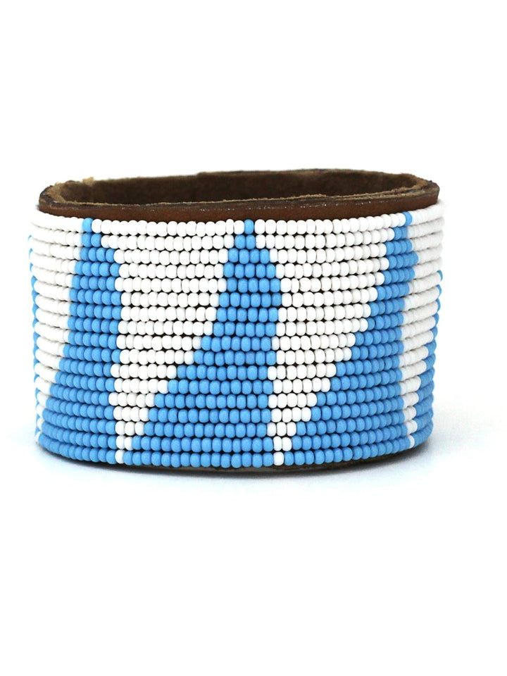 JewelryTri Light Blue Beaded Leather CuffSwahili Coast