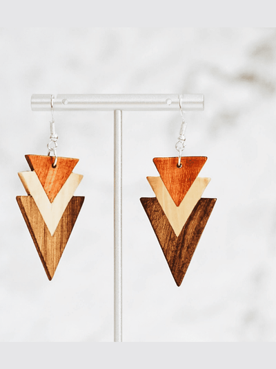 JewelryTri-Tone Arrowhead Wood EarringsUpavim Crafts