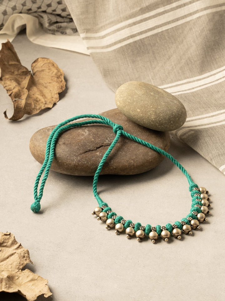 NecklaceTurquoise Patwa Thread Necklace with Metallic BeadsKaladoraFlourish Planet