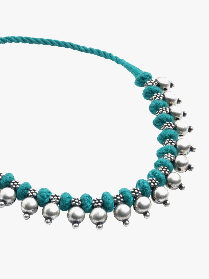 NecklaceTurquoise Patwa Thread Necklace with Metallic BeadsKaladoraFlourish Planet