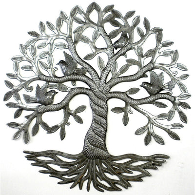 Home DecorTwisted Tree of Life with Birds Haitian Metal Drum Wall Art, 24"Global Crafts