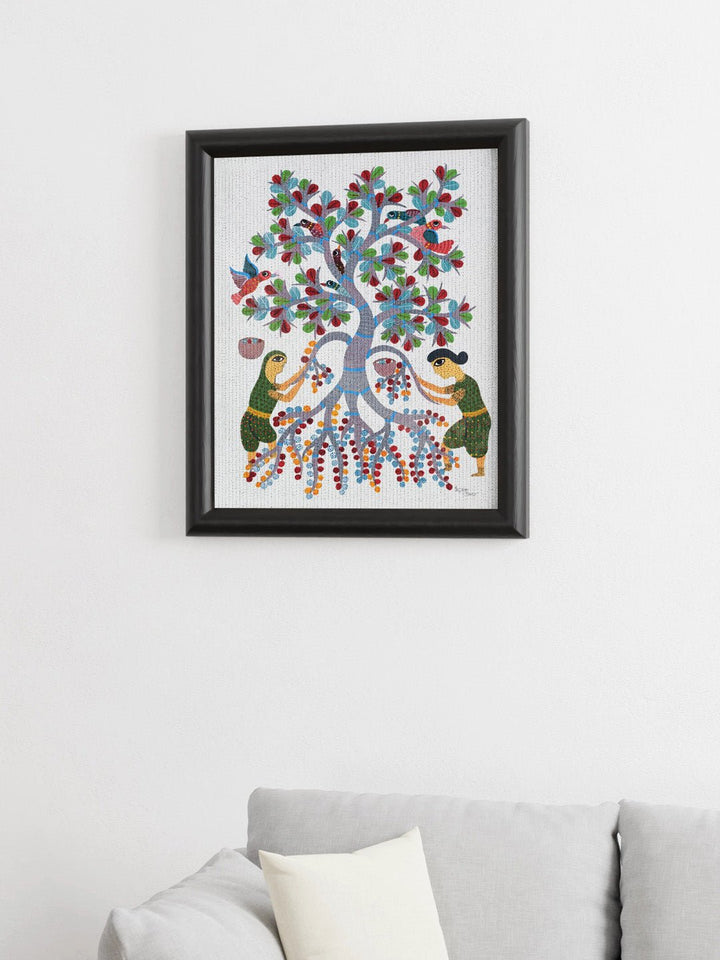 DecorTwo Women Plucking Fruit Gond Art Painting - UnframedKailash Pradhan