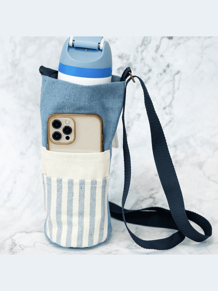 Personal AccessoriesUpcycled Denim Water Bottle Holder BagUpavim Crafts