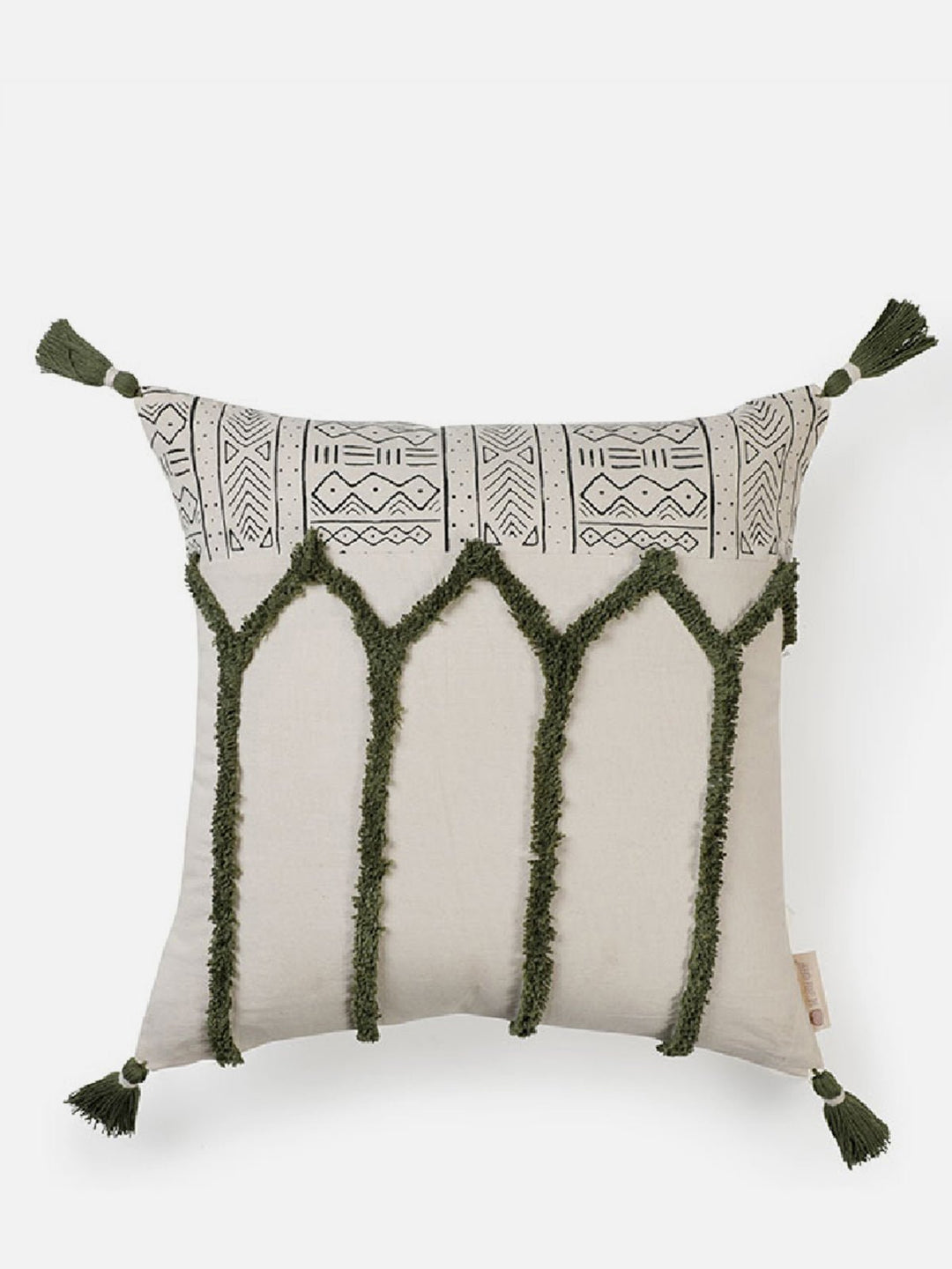 Bed and LivingVivacious Lines Tufted Plus Print Cushion Cover White And BlackThe Greige Warp