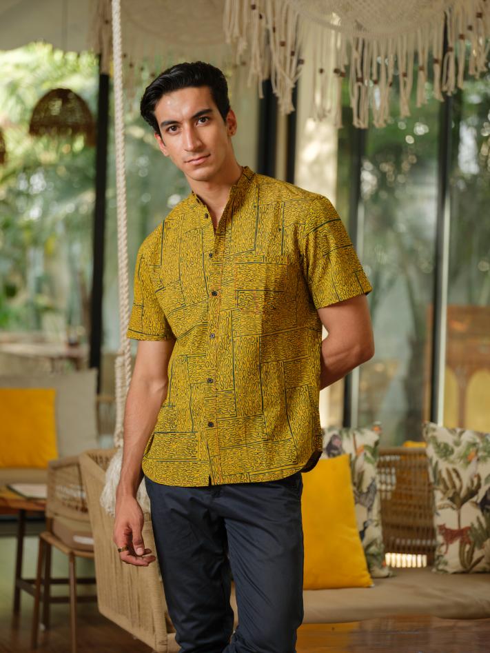Shirts & T-shirtsVriksha - Organic Cotton & Bamboo Shirt | Mustard Yellow | Block PrintVasudhaa VastrramFlourish Planet
