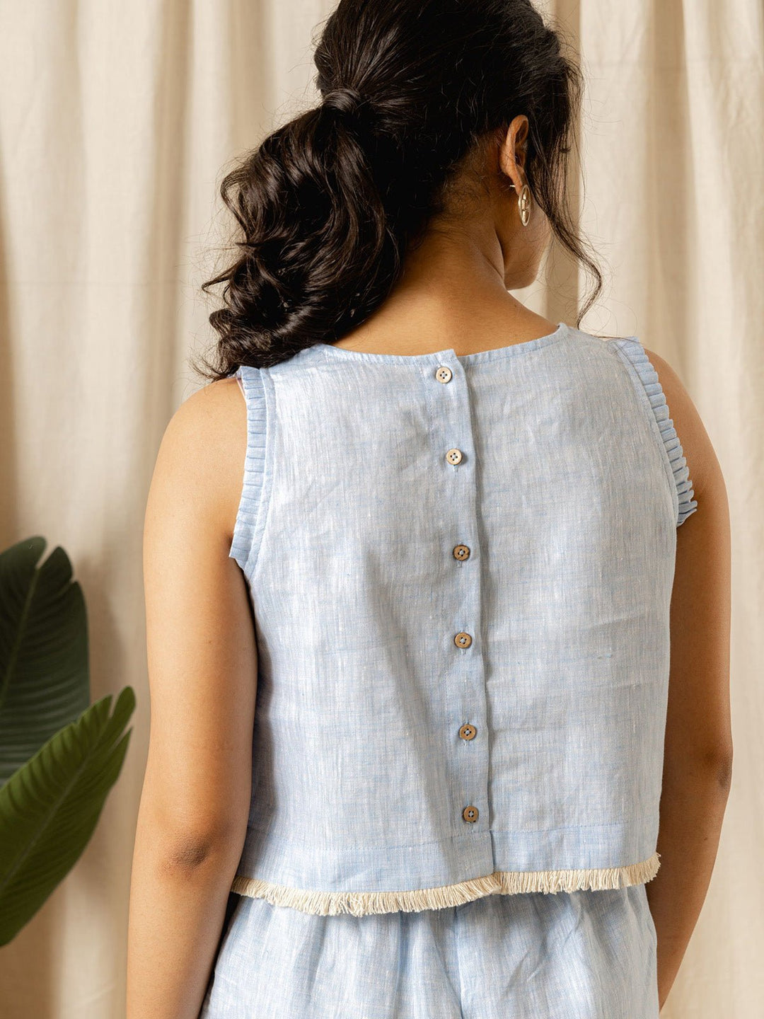 TopsWhispering Skies 100% Linen Crop Top BlueStudio 242