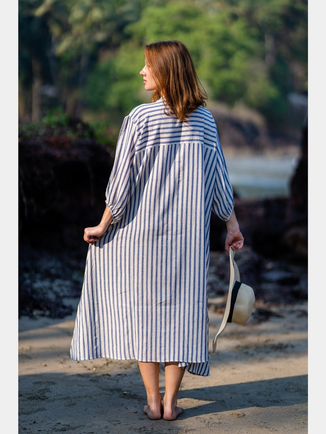 White & Blue Natural Dye Handloom Dress White & Blue Natural Dye Handloom Dress