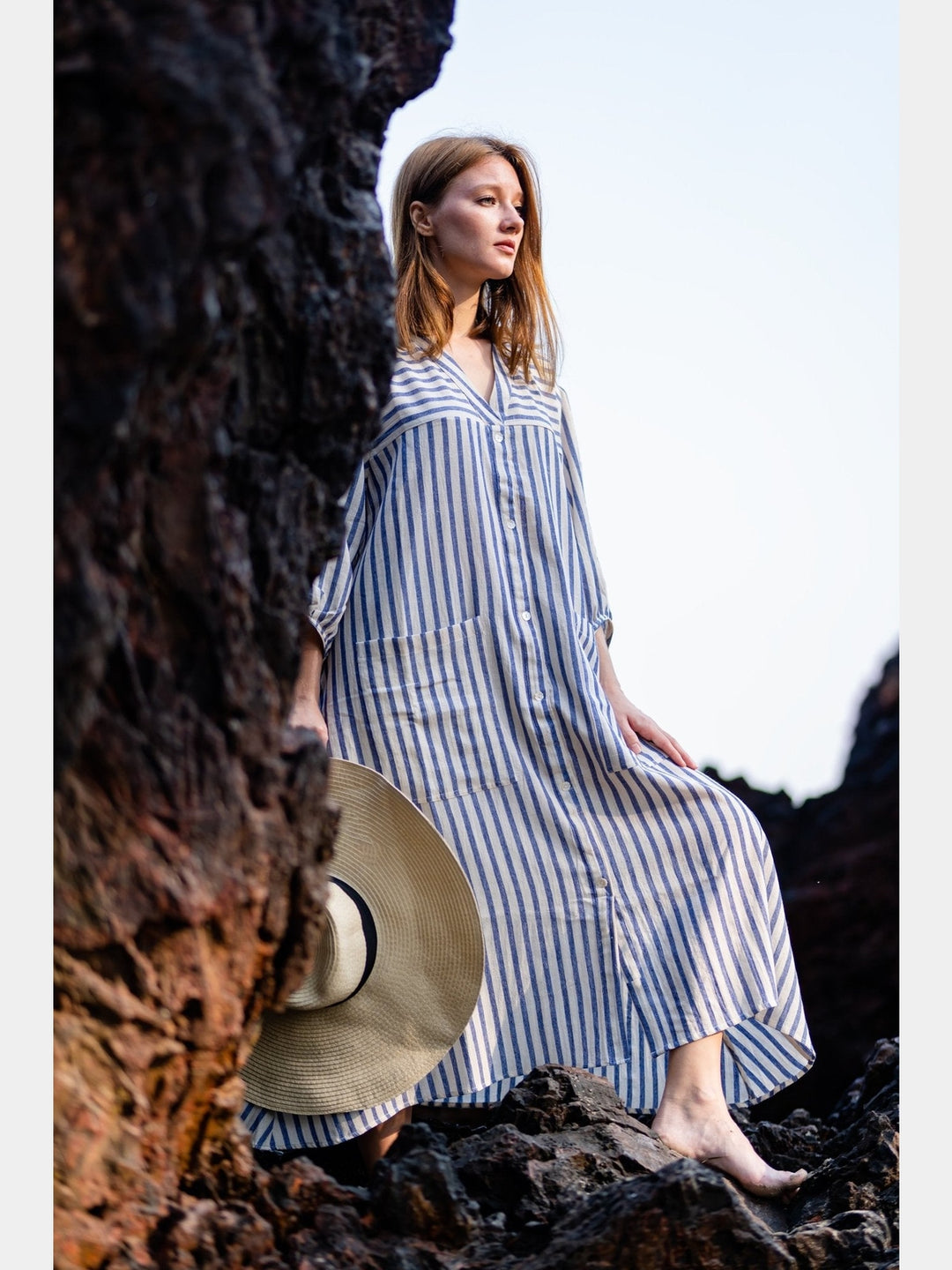 White & Blue Natural Dye Handloom Dress | Flourish Planet White & Blue Natural Dye Handloom Dress | Flourish Planet